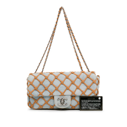 Blue Chanel Small Denim Canebiers Net Flap Shoulder Bag