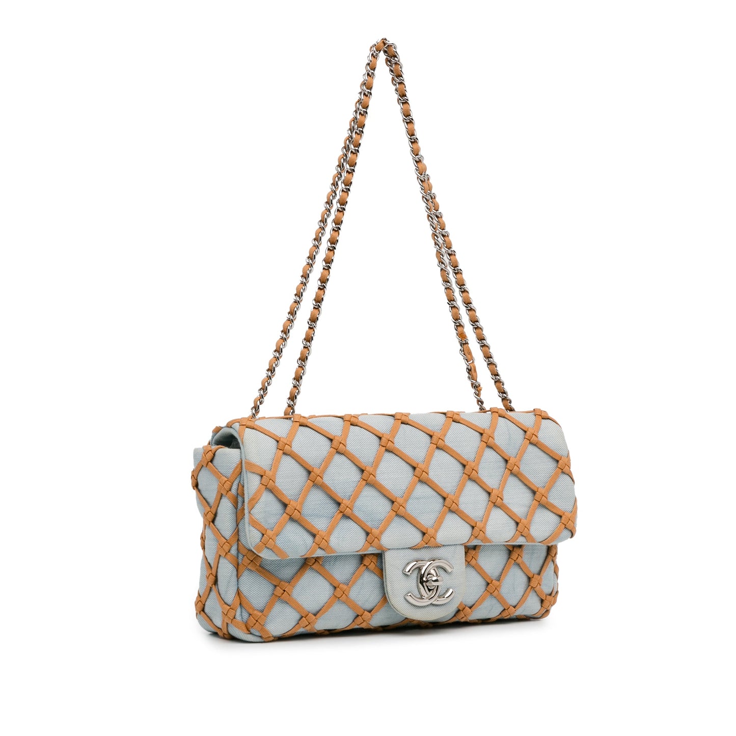 Blue Chanel Small Denim Canebiers Net Flap Shoulder Bag