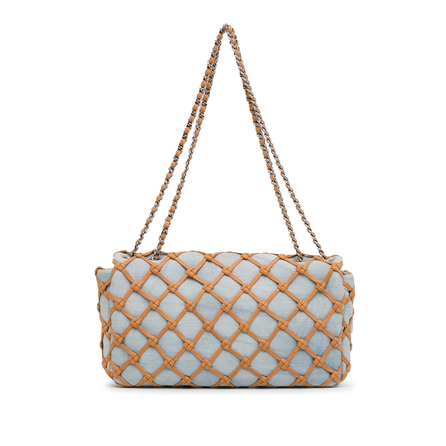 Blue Chanel Small Denim Canebiers Net Flap Shoulder Bag