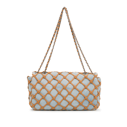 Blue Chanel Small Denim Canebiers Net Flap Shoulder Bag