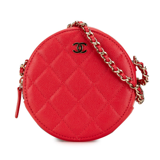 Chanel Sac Quilted Caviar Round Clutch With Chain