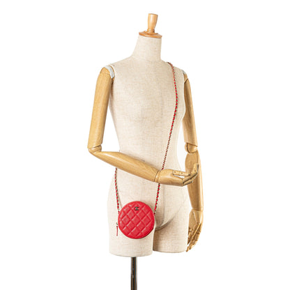 Chanel Sac Quilted Caviar Round Clutch With Chain