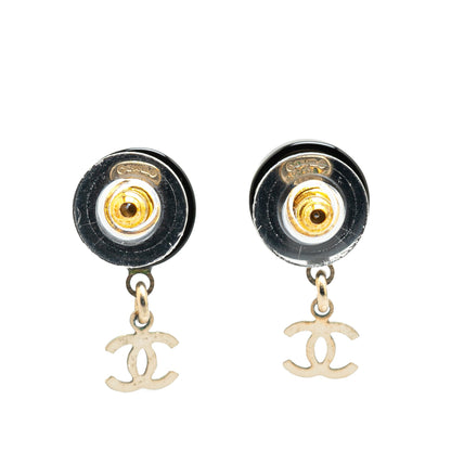 Black Chanel Resin CC Chain Drop Push Back Earrings
