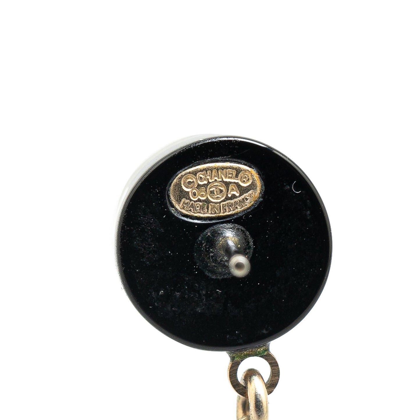 Black Chanel Resin CC Chain Drop Push Back Earrings