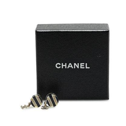 Black Chanel Resin CC Chain Drop Push Back Earrings