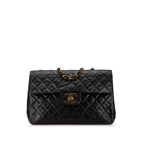 Black Chanel Maxi XL Classic Lambskin Single Flap Shoulder Bag