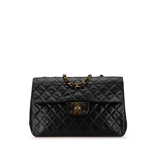 Black Chanel Maxi XL Classic Lambskin Single Flap Shoulder Bag