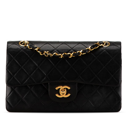 Black Chanel Small Classic Lambskin Double Flap Shoulder Bag