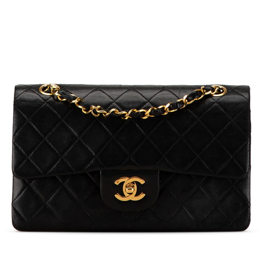 Black Chanel Small Classic Lambskin Double Flap Shoulder Bag