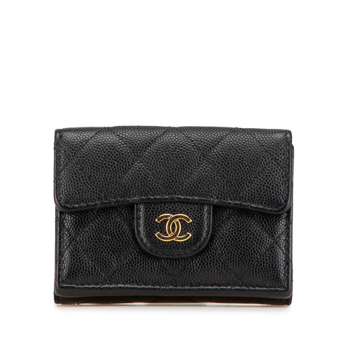 Black Chanel CC Quilted Caviar Trifold Wallet