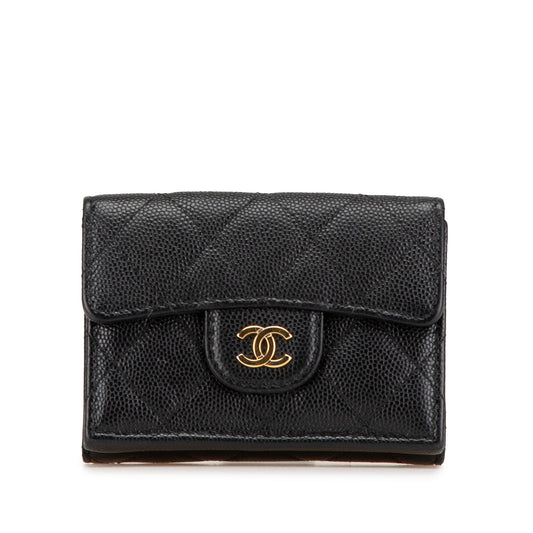 Black Chanel CC Quilted Caviar Trifold Wallet