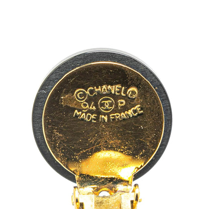 Black Chanel Gold Plated CC Drop Faux Pearl Clip On Earrings
