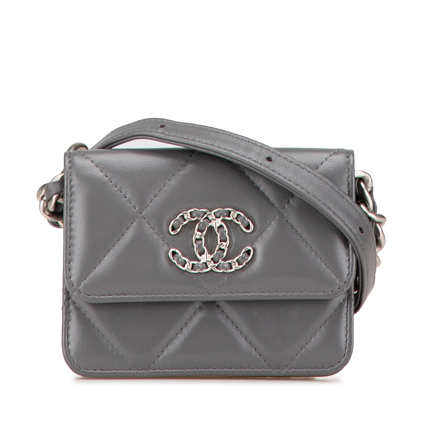 Gray Chanel Lambskin 19 Flap Coin Purse With Chain Crossbody Bag