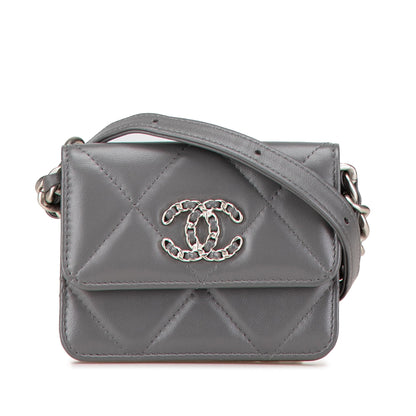 Gray Chanel Lambskin 19 Flap Coin Purse With Chain Crossbody Bag