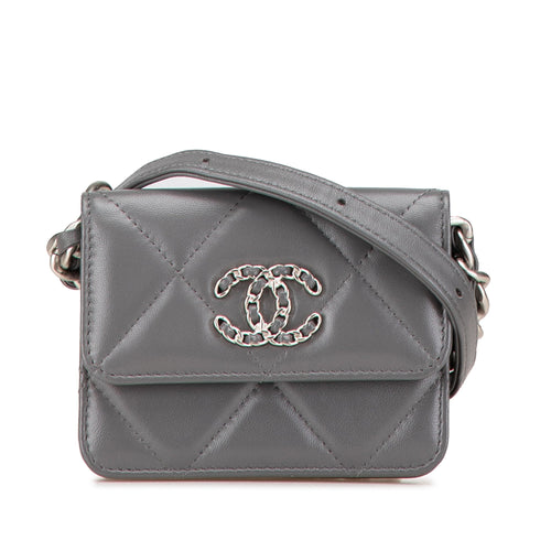 Gray Chanel Lambskin 19 Flap Coin Purse With Chain Crossbody Bag