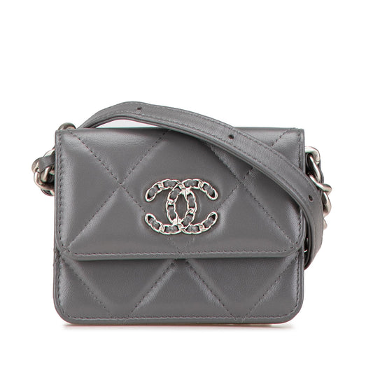 Gray Chanel Lambskin 19 Flap Coin Purse With Chain Crossbody Bag