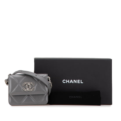 Gray Chanel Lambskin 19 Flap Coin Purse With Chain Crossbody Bag