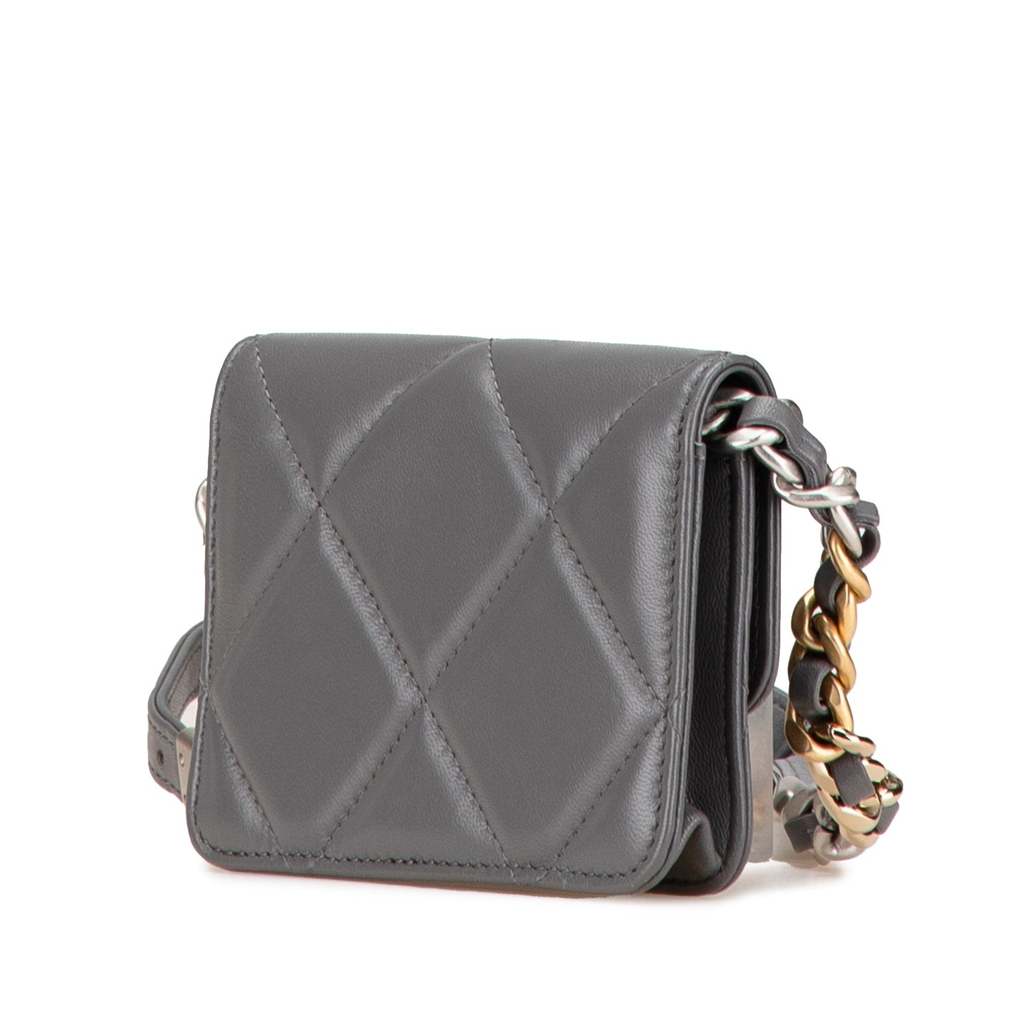 Gray Chanel Lambskin 19 Flap Coin Purse With Chain Crossbody Bag