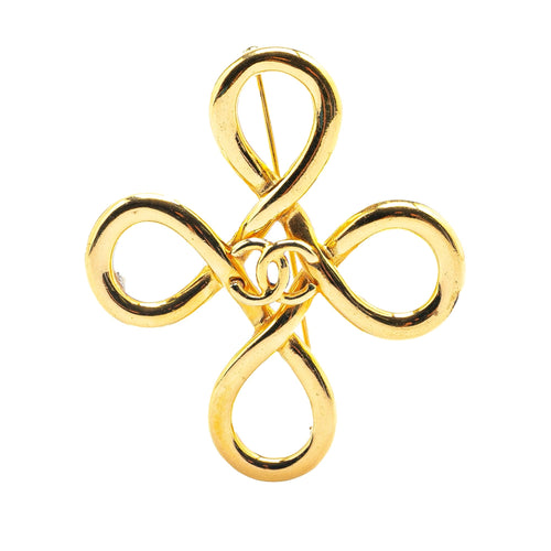 Gold Chanel Gold Plated CC Infinity Brooch