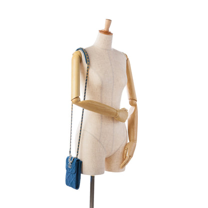 Blue Chanel Denim 19 Phone Holder with Chain Satchel