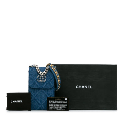 Blue Chanel Denim 19 Phone Holder with Chain Satchel