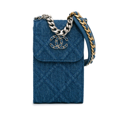 Blue Chanel Denim 19 Phone Holder with Chain Satchel
