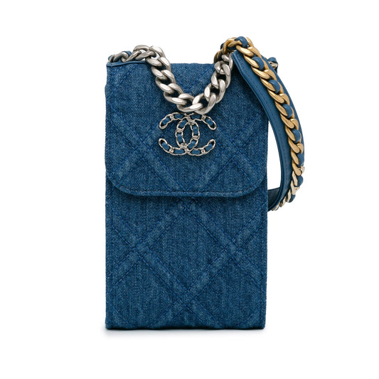 Blue Chanel Denim 19 Phone Holder with Chain Satchel