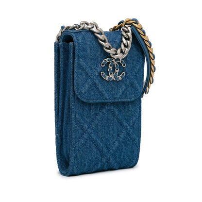 Blue Chanel Denim 19 Phone Holder with Chain Satchel