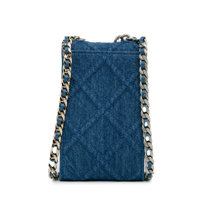 Blue Chanel Denim 19 Phone Holder with Chain Satchel