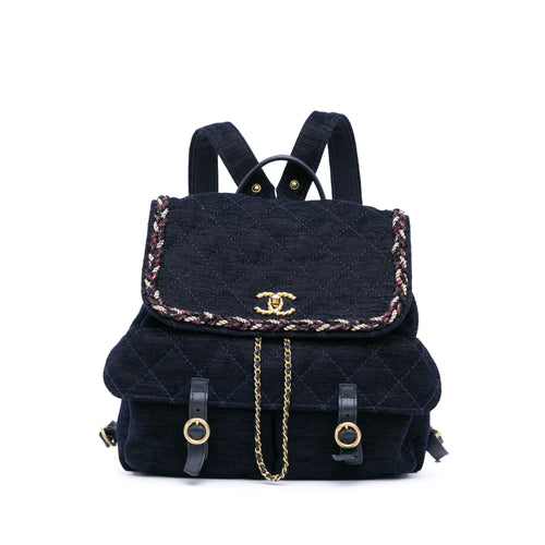 Blue Chanel Paris-Cosmopolite Velvet Parisian Stroll Backpack