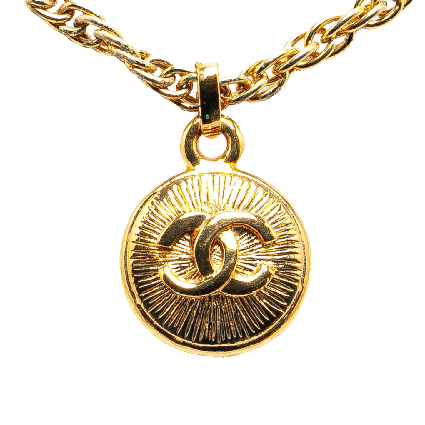 Gold Chanel Gold Plated CC Round Pendant Necklace