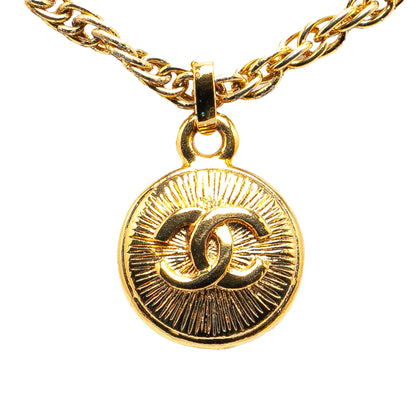 Gold Chanel Gold Plated CC Round Pendant Necklace