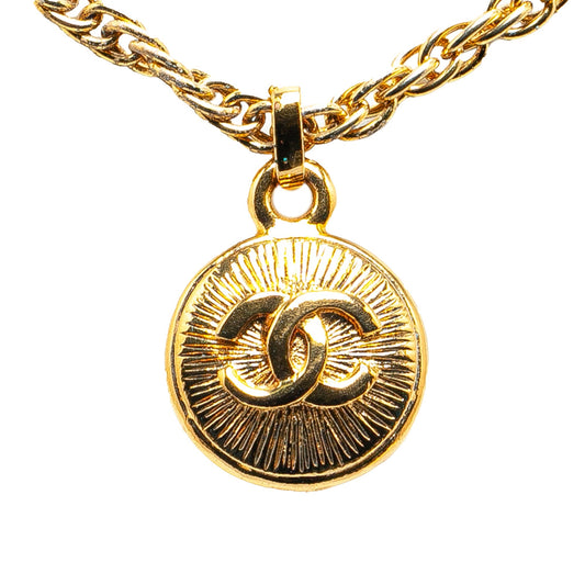 Gold Chanel Gold Plated CC Round Pendant Necklace