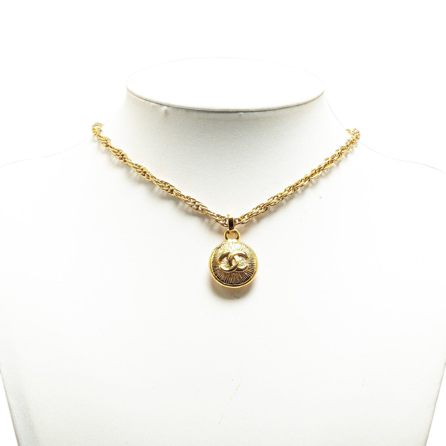 Gold Chanel Gold Plated CC Round Pendant Necklace