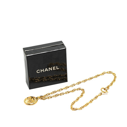 Gold Chanel Gold Plated CC Round Pendant Necklace
