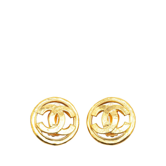 Gold Chanel Gold Plated CC Round Clip On Earrings