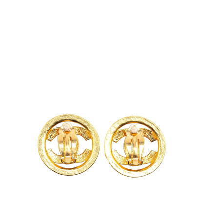 Gold Chanel Gold Plated CC Round Clip On Earrings