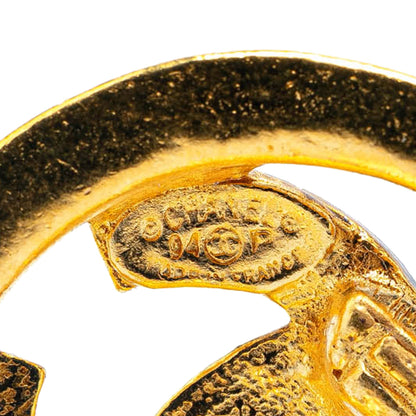 Gold Chanel Gold Plated CC Round Clip On Earrings
