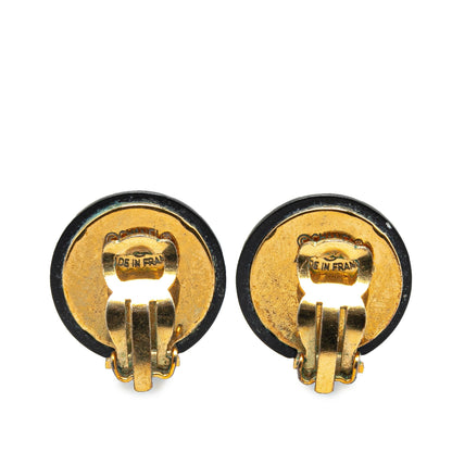 Black Chanel Resin Quilted CC Button Clip On Earrings