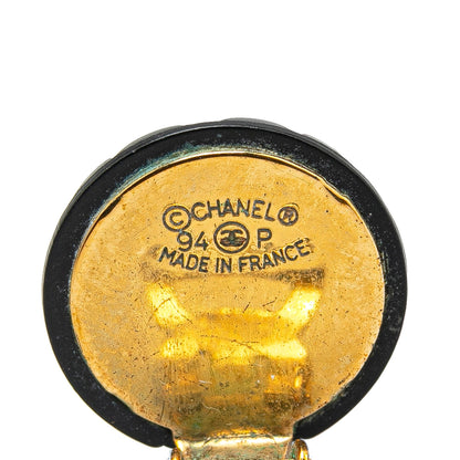 Black Chanel Resin Quilted CC Button Clip On Earrings