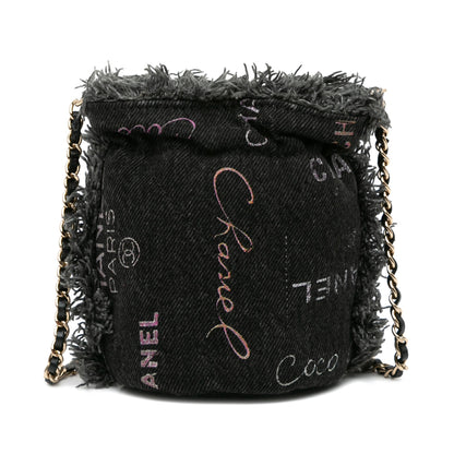 Gray Chanel Mini Denim Mood Bucket with Chain
