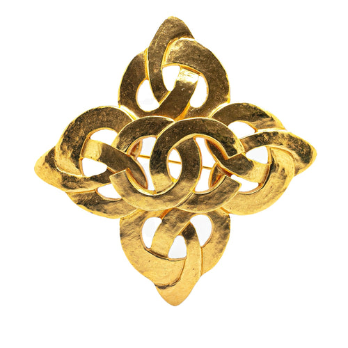 Gold Chanel Gold Plated CC Flower Brooch