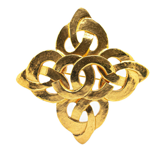 Gold Chanel Gold Plated CC Flower Brooch