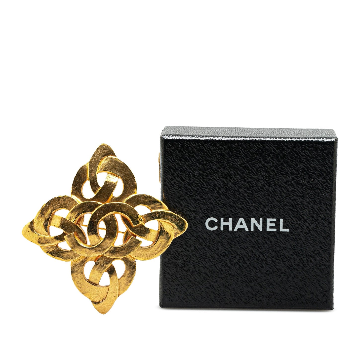 Gold Chanel Gold Plated CC Flower Brooch