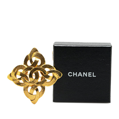 Gold Chanel Gold Plated CC Flower Brooch