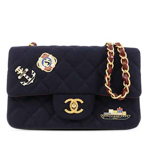 Blue Chanel Mini Rectangular Classic Jersey Sailor Single Flap Crossbody Bag