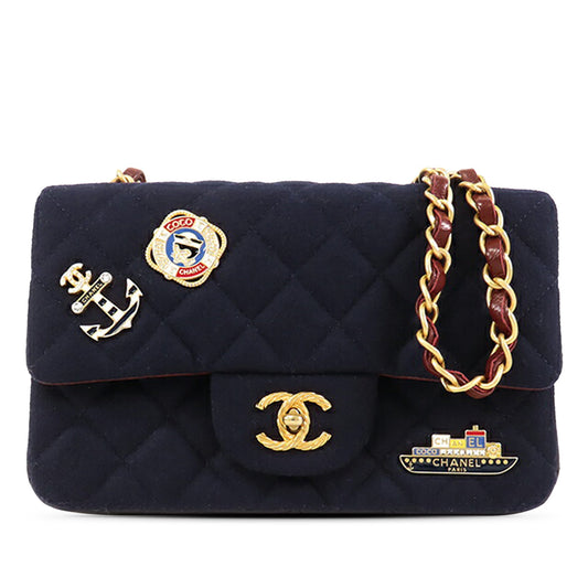 Blue Chanel Mini Rectangular Classic Jersey Sailor Single Flap Crossbody Bag