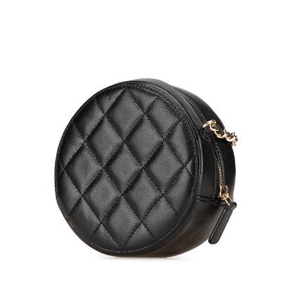 Black Chanel Quilted Caviar Crystal CC Round Clutch With Chain Crossbody Bag