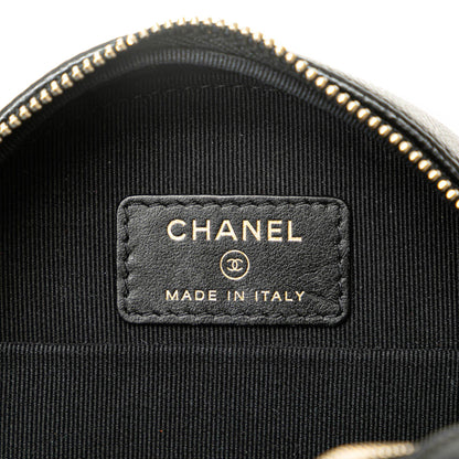 Black Chanel Quilted Caviar Crystal CC Round Clutch With Chain Crossbody Bag
