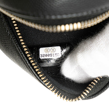 Black Chanel Quilted Caviar Crystal CC Round Clutch With Chain Crossbody Bag